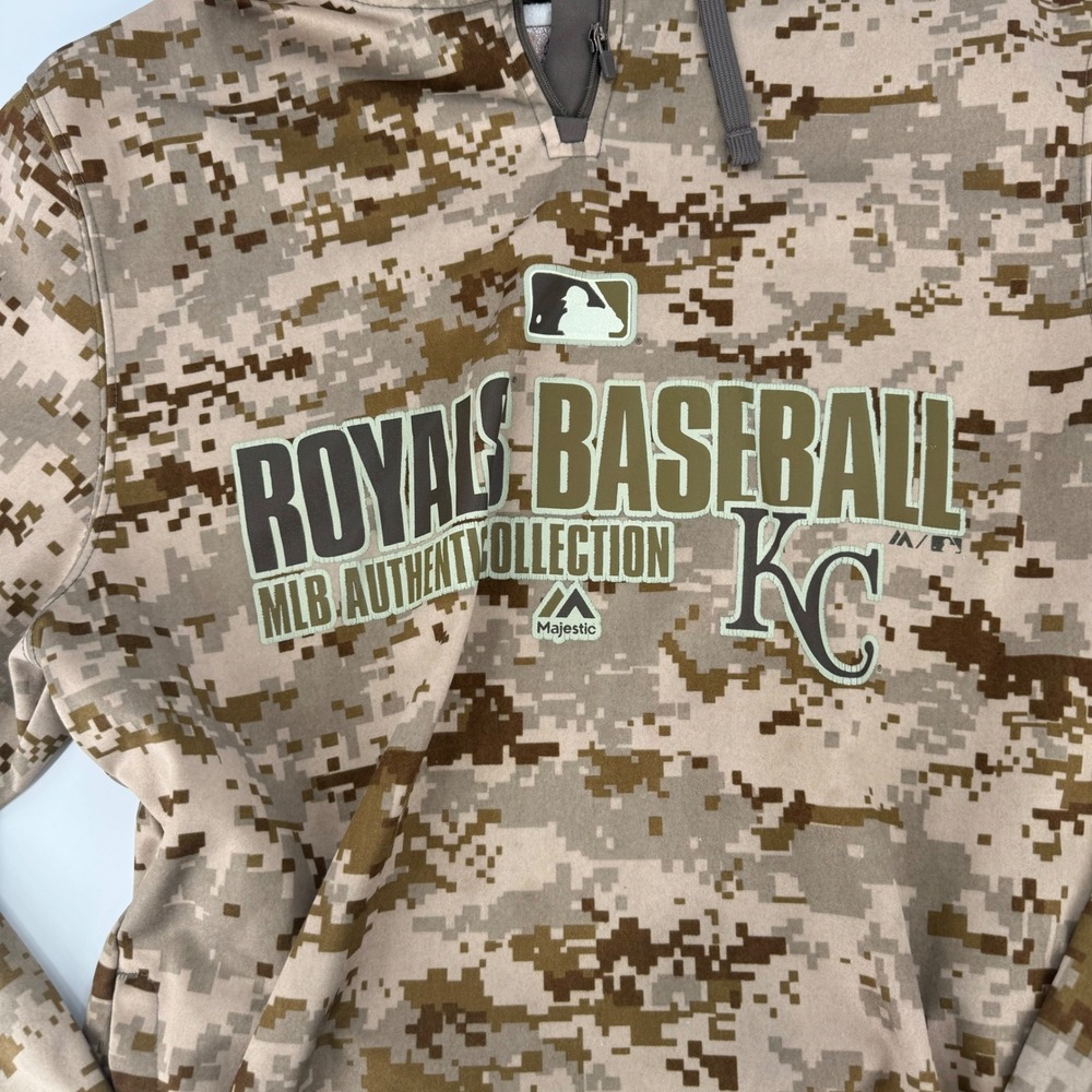 Majestic Kansas City Royals Baseball Hoodie Men's M Camo Digital MLB Authentic - Picture 2 of 3